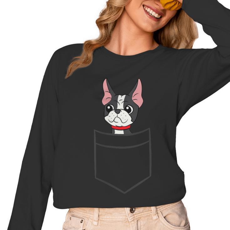 Boston Terrier Dog In The Pocket Boston Terrier For Men Women Girls Kids Women Long Sleeve T-Shirt