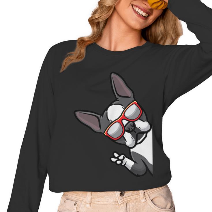 Boston Terrier Dog From Side Boston Bull Women Long Sleeve T-Shirt