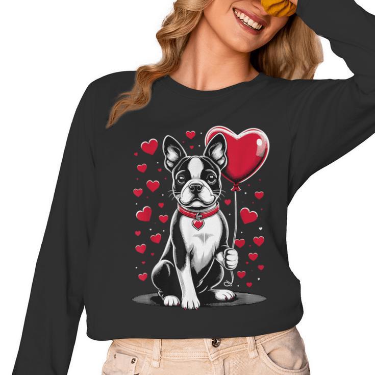 Boston Terrier Dog Valentine's Day Dog Owner Valentine Women Long Sleeve T-Shirt