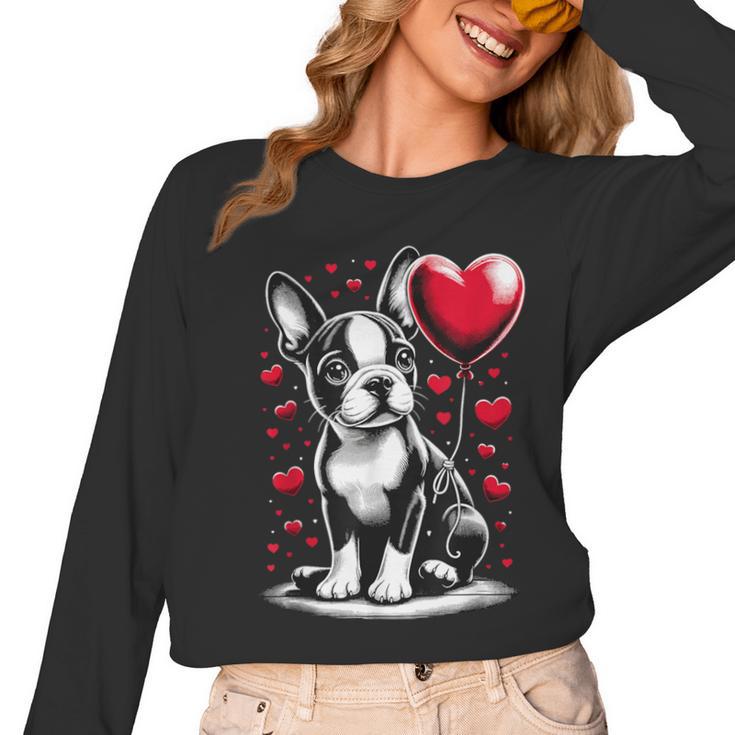 Boston Terrier Dog Valentine's Day Dog Owner Women Long Sleeve T-Shirt