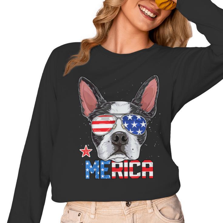 Boston Terrier Merica 4th Of July T Shirt Men Boys Dog Puppy Women Long Sleeve T-Shirt