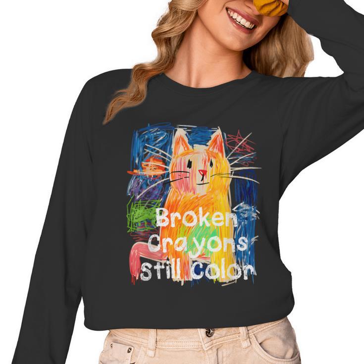 Broken Crayons Still Color Cat Teacher Women Long Sleeve T-Shirt