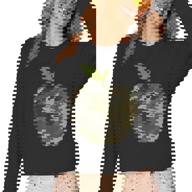 Camo Apple Camouflage Clothing School Student Camo Teacher Men Women Kids Women Long Sleeve T-Shirt