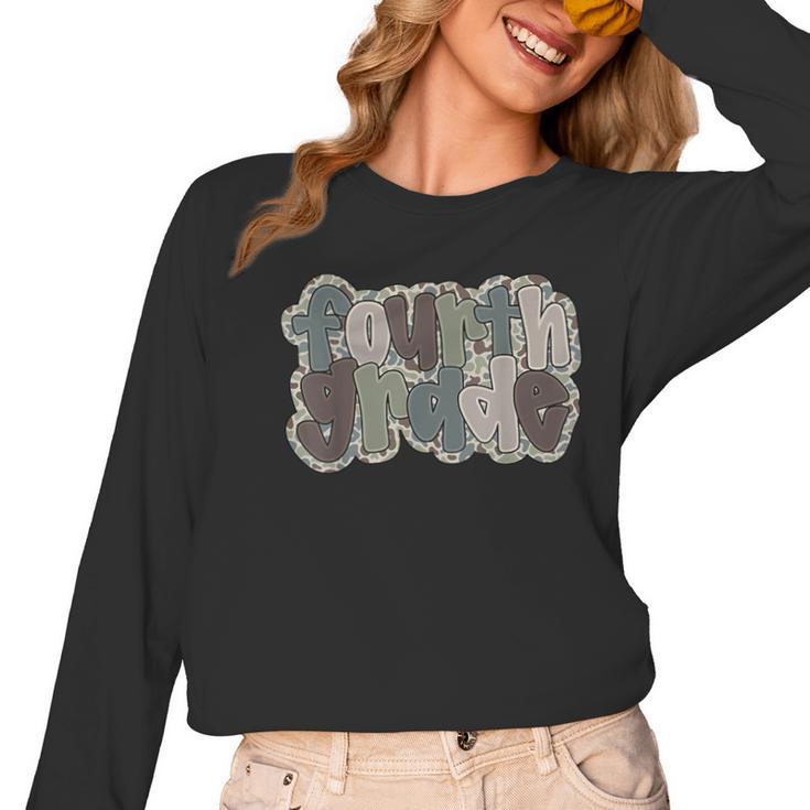 Camo Team 4th Grade Squad Back To School Teacher Kids Boys Women Long Sleeve T-Shirt