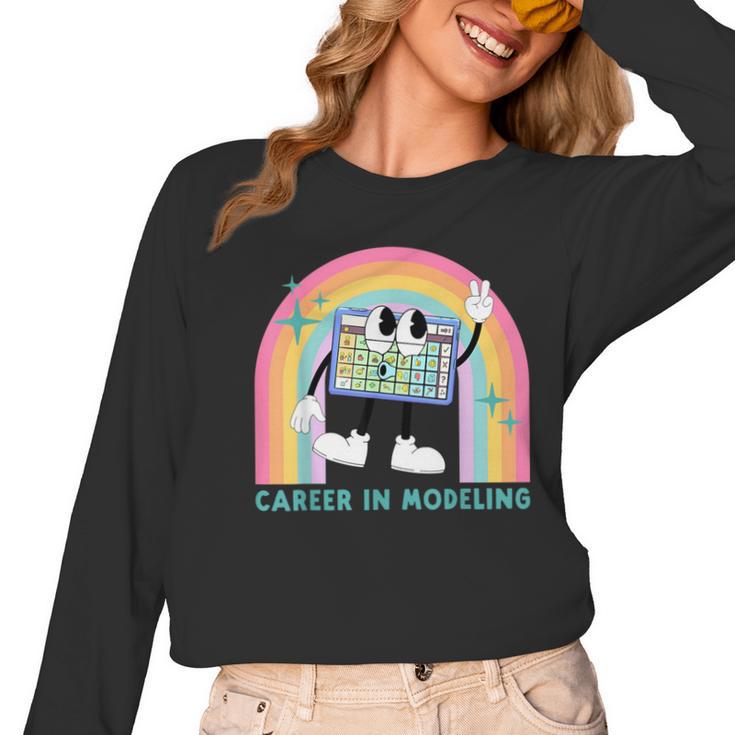 Career In Modeling AAC Teacher SLP SPED Communication Autism Women Long Sleeve T-Shirt