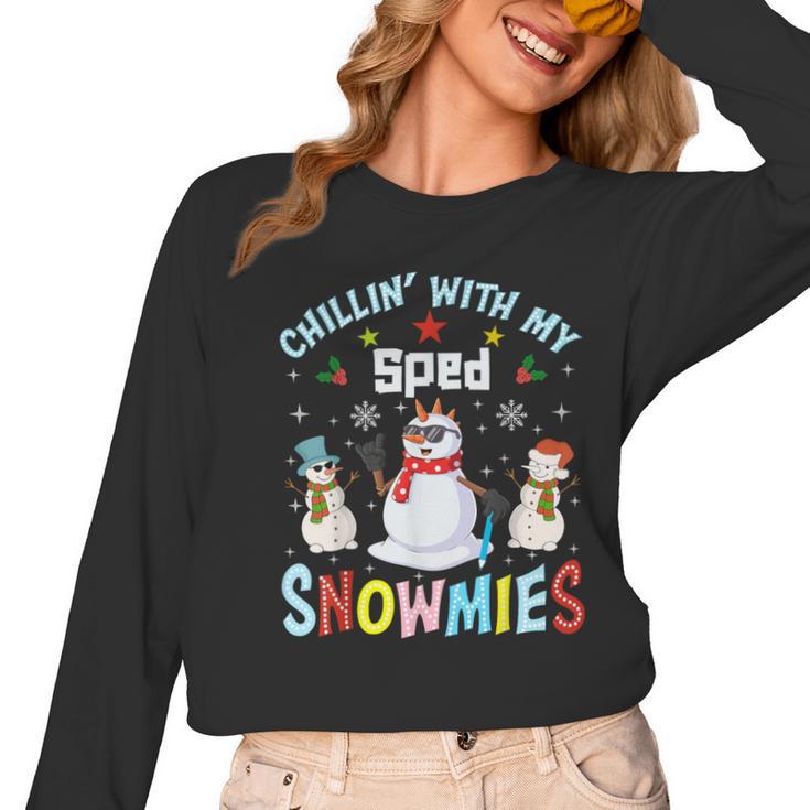 Chillin With My Sped Snowmies Teacher Student Christmas Women Long Sleeve T-Shirt