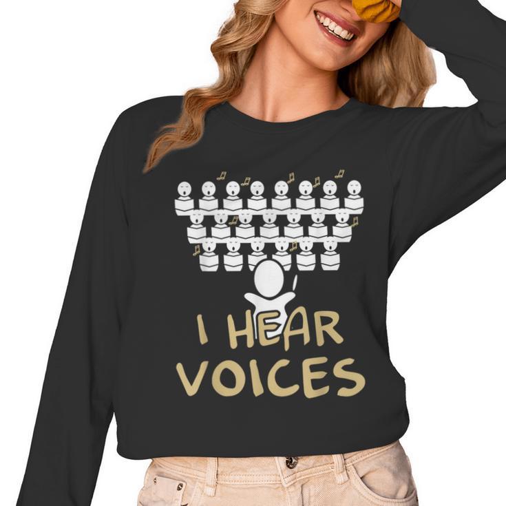 Choir Teacher Shirt I Hear Voices Chorister Tee Women Long Sleeve T-Shirt