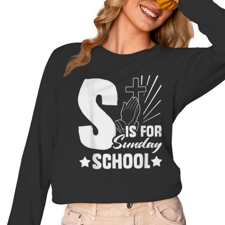 Christian Teacher S Is For Sunday School Essentials Women Long Sleeve T-Shirt