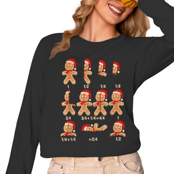 Christmas Math Teacher Equation Gingerbread With Santa Hat Men Women Women Long Sleeve T-Shirt