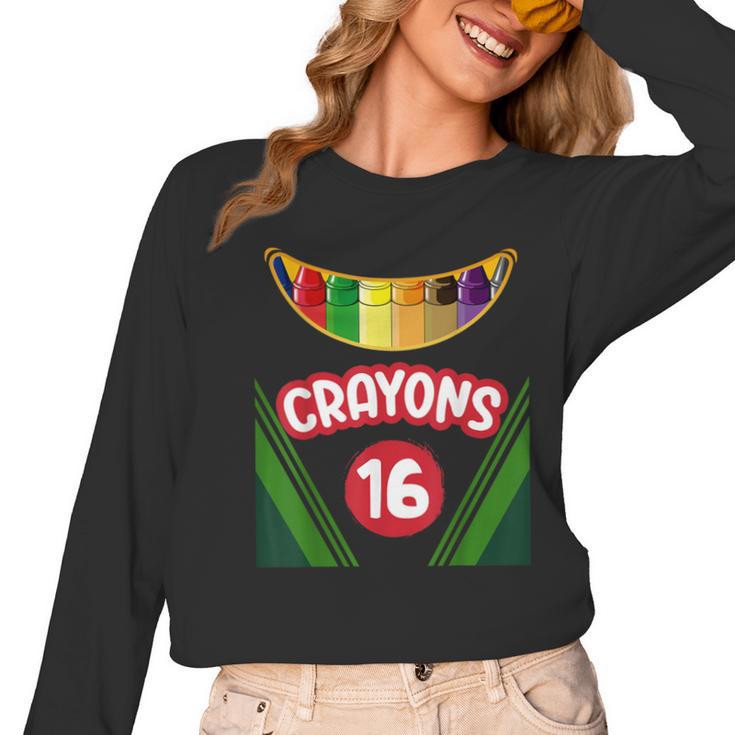 Crayon Box Fun Teacher Student Crayon Squad Halloween 2023 Women Long Sleeve T-Shirt