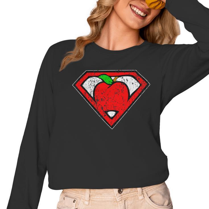 Cute Distressed Super Teacher Superhero Apple Shirt Women Long Sleeve T-Shirt, Super Teacher Gifts, trending gift Cute Distressed Super Teacher Superhero Apple Shirt Women Long Sleeve T-Shirt, Super Teacher Gifts, trending gift