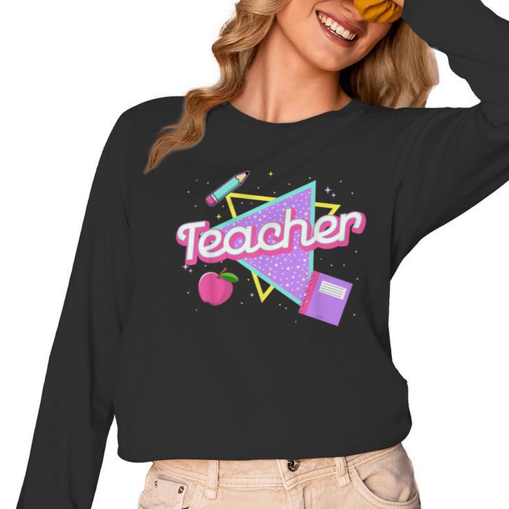 Cute Teacher Shirt 80's 90's Style Retro Old School Teacher For Men Women Women Long Sleeve T-Shirt