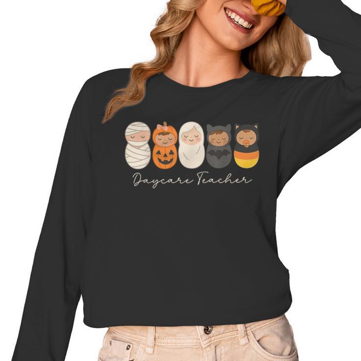 Daycare Teacher Halloween Infant Squad Spooky Childcare Fall Women Long Sleeve T-Shirt