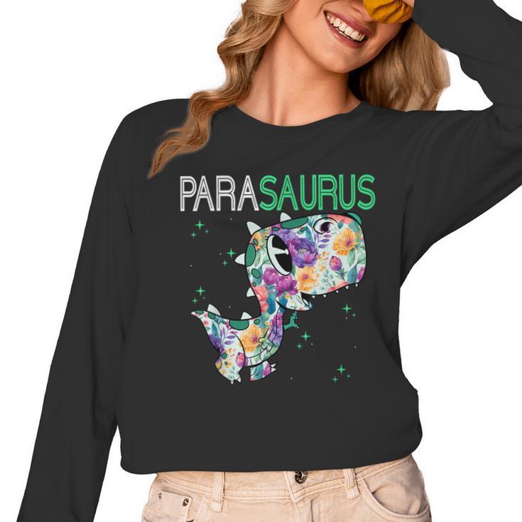 Dino Para Professional Teacher Collection T-Rex Dinosaur Paraeducator Assistant Teacher Women Long Sleeve T-Shirt, trending gift