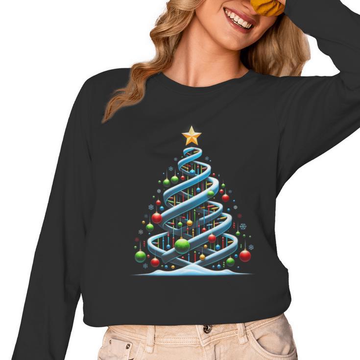 DNA Helix Christmas Tree Scientist Biology Science Teacher Women Long Sleeve T-Shirt