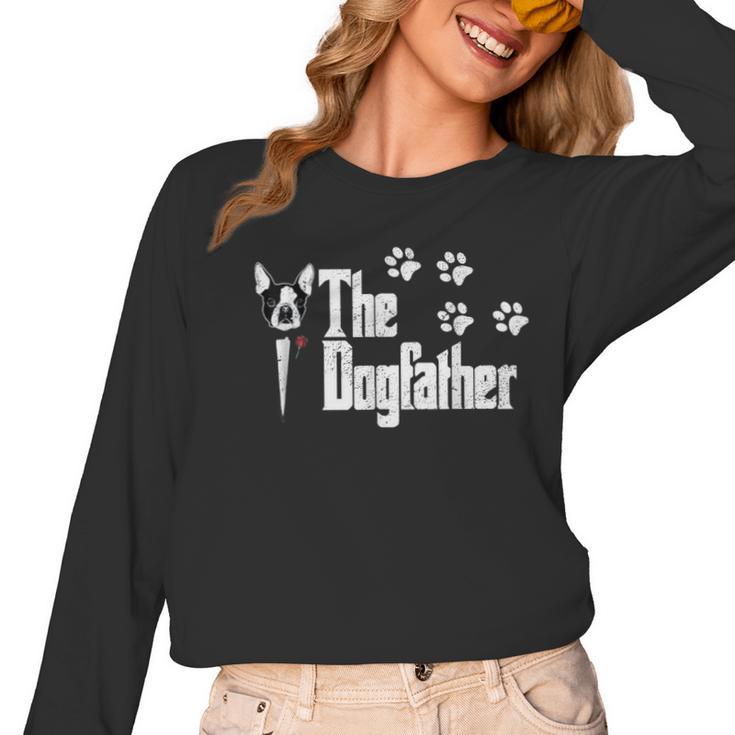 The Dogfather Boston Terrier Dog Dad Tshirt Idea Women Long Sleeve T-Shirt