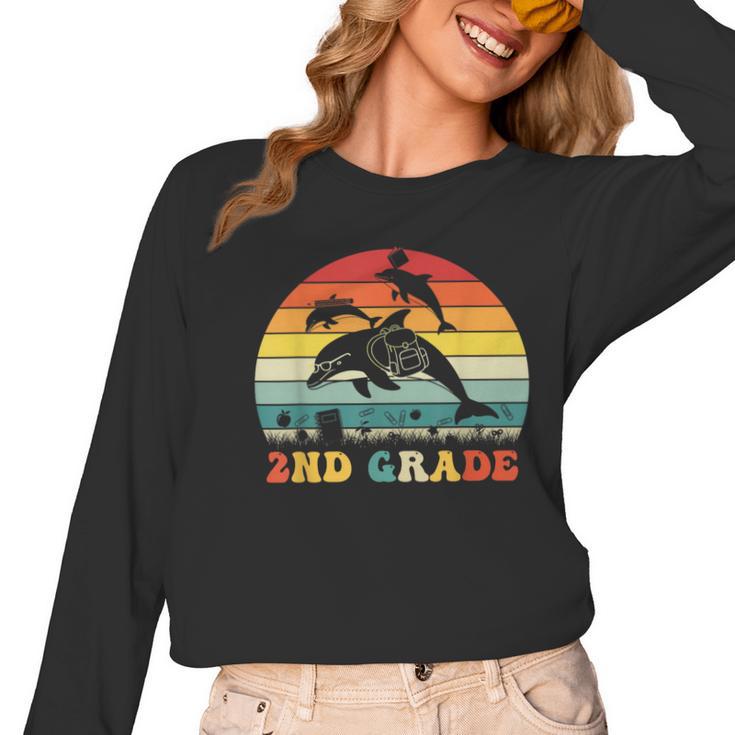 Dolphin Second Grade Back To School Teacher Student Women Long Sleeve T-Shirt