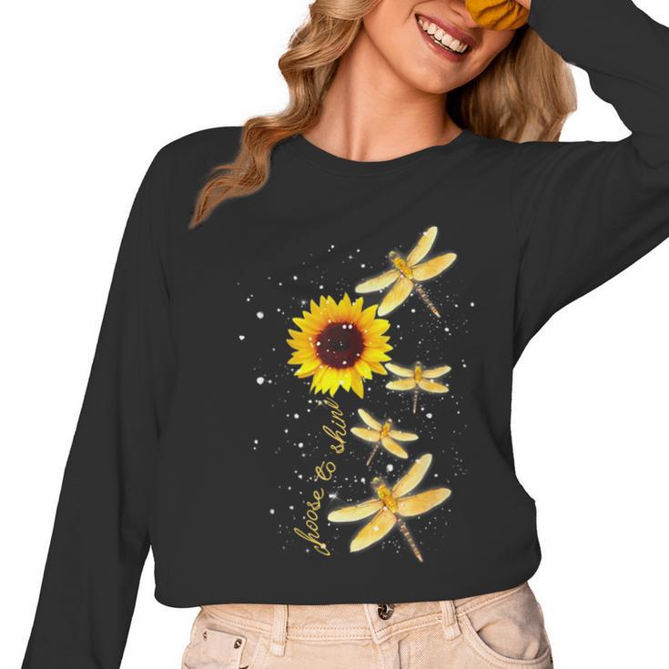Dragonfly Sunflower Teacher Growth Mindset Choose To Shine Women Long Sleeve T-Shirt