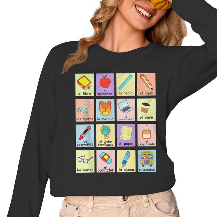 Dual Language Crew Bilingual Spanish Teacher Back To School For Men Women Women Long Sleeve T-Shirt