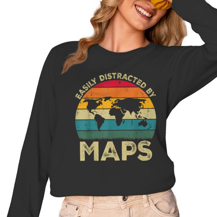 Easily Distracted By Maps Geography Teacher Women Long Sleeve T-Shirt, trending gift Easily Distracted By Maps Geography Teacher Women Long Sleeve T-Shirt, trending gift
