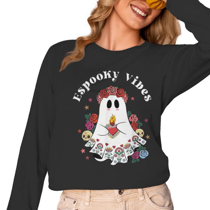 Espooky Vibes Maestra Halloween Spanish Mexican Teacher Women Long Sleeve T-Shirt
