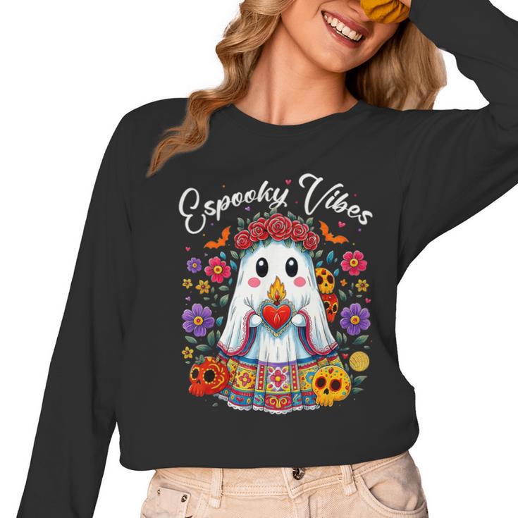 Espooky Vibes Maestra Halloween Spanish Mexican Teacher Women Long Sleeve T-Shirt