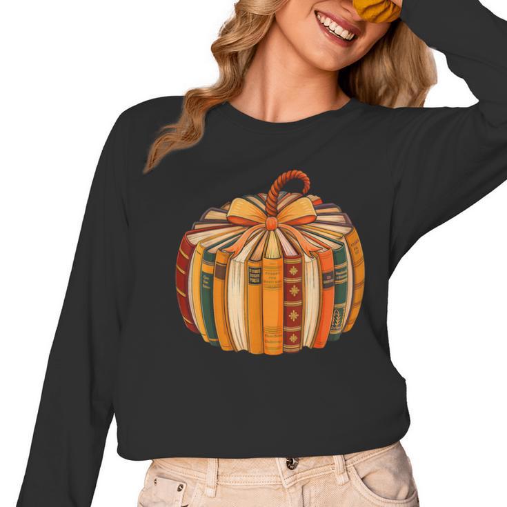 Fall Book Halloween Costume Autumn Pumpkin Teacher Kids Women Long Sleeve T-Shirt