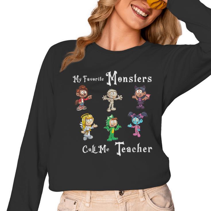 My Favorite Monsters Call Me Teacher Thank Mummy Vampire Bat Women Long Sleeve T-Shirt
