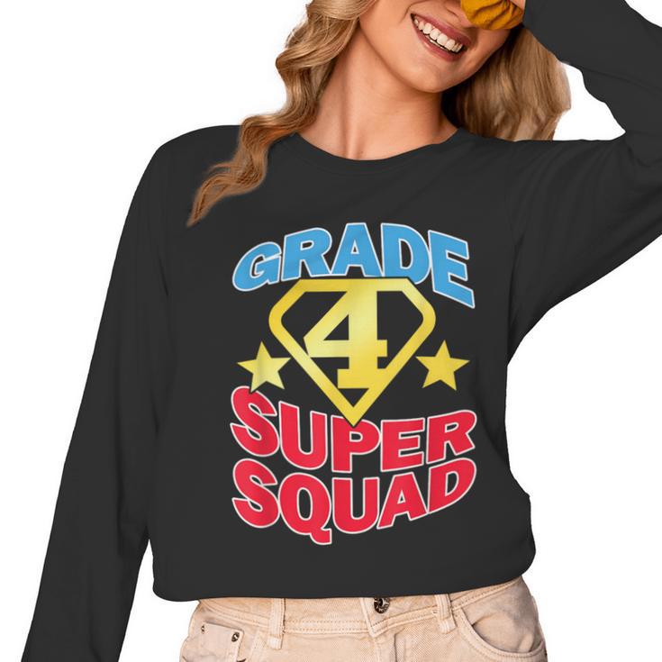Grade 4 Super Squad Superhero Teacher Team Women Long Sleeve T-Shirt