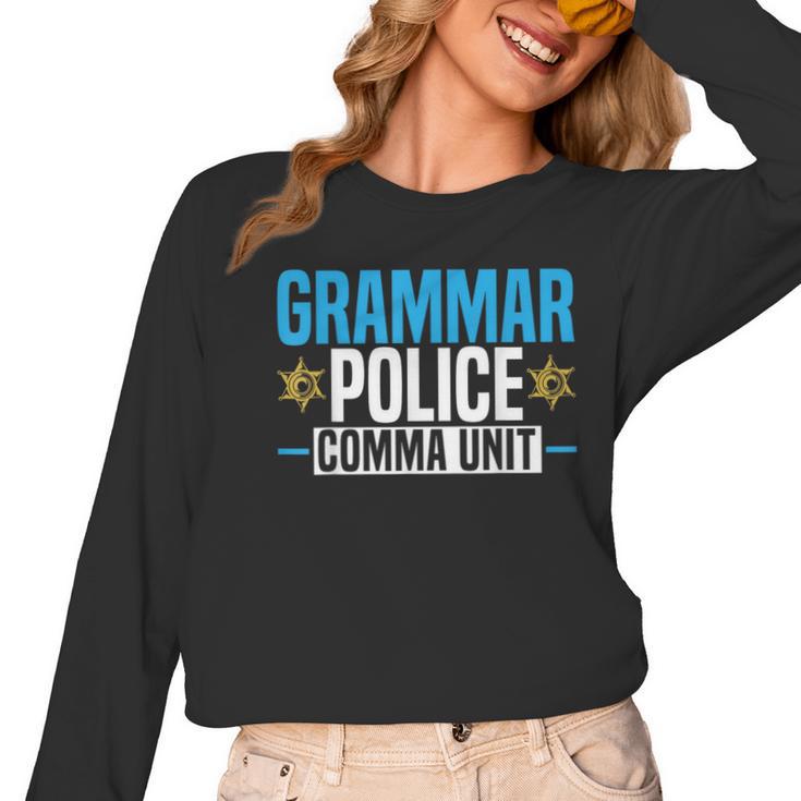Grammar Police Comma Unit English Teacher Grammar Teacher For Men Women Women Long Sleeve T-Shirt