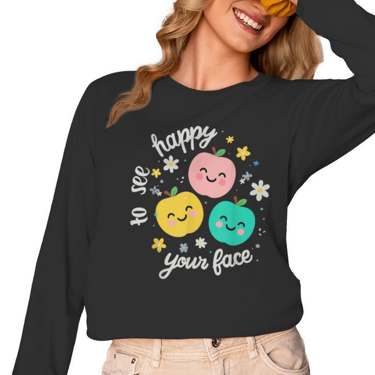 Groovy Happy To See Your Face Teacher School Appreciation Women Long Sleeve T-Shirt