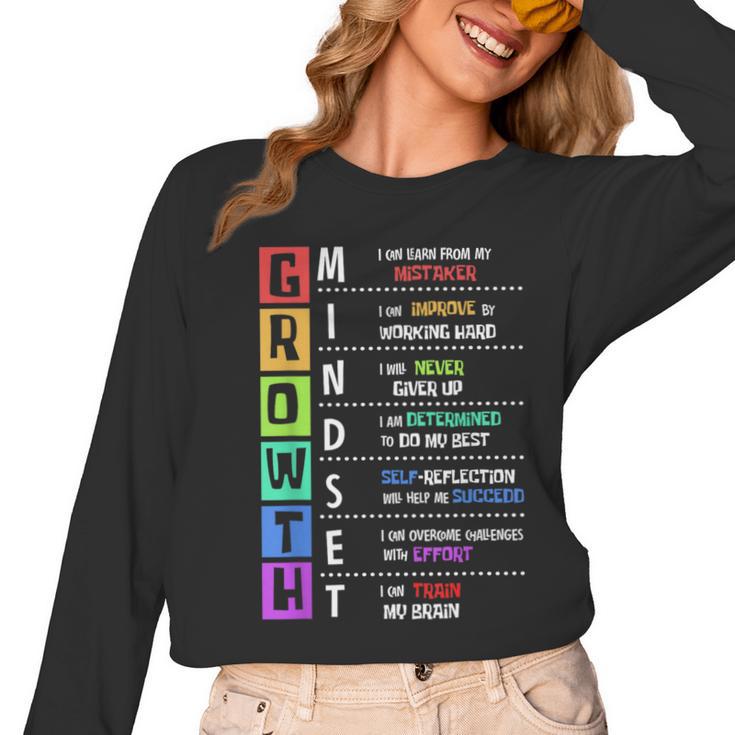 Growth Mindset Positive Motivational Classroom Teacher Learn Women Long Sleeve T-Shirt