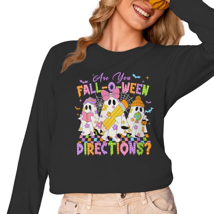 Halloween Floral Ghost Teacher Are You Falloween Directions Women Long Sleeve T-Shirt