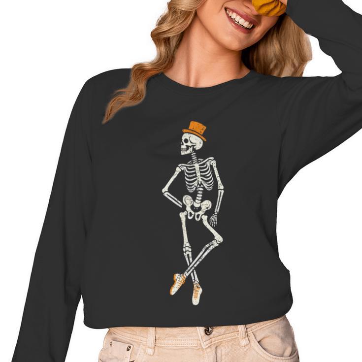 Halloween Skeleton Tap Dance Ballet Dance Teacher Women Long Sleeve T-Shirt