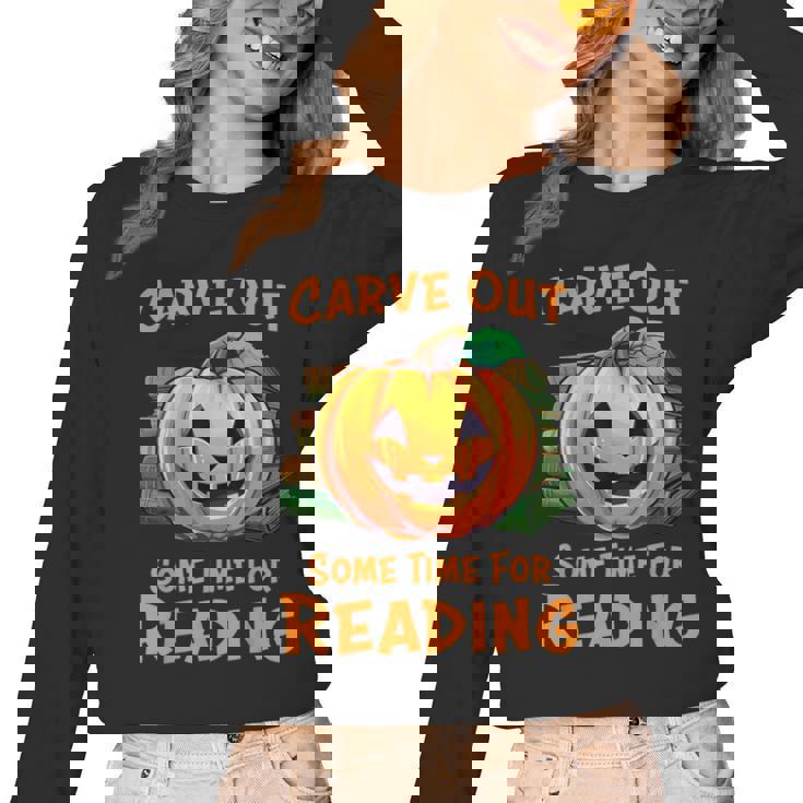 Halloween Teacher Librarian Pumpkin Reading Books Men Women Kids Women Long Sleeve T-Shirt