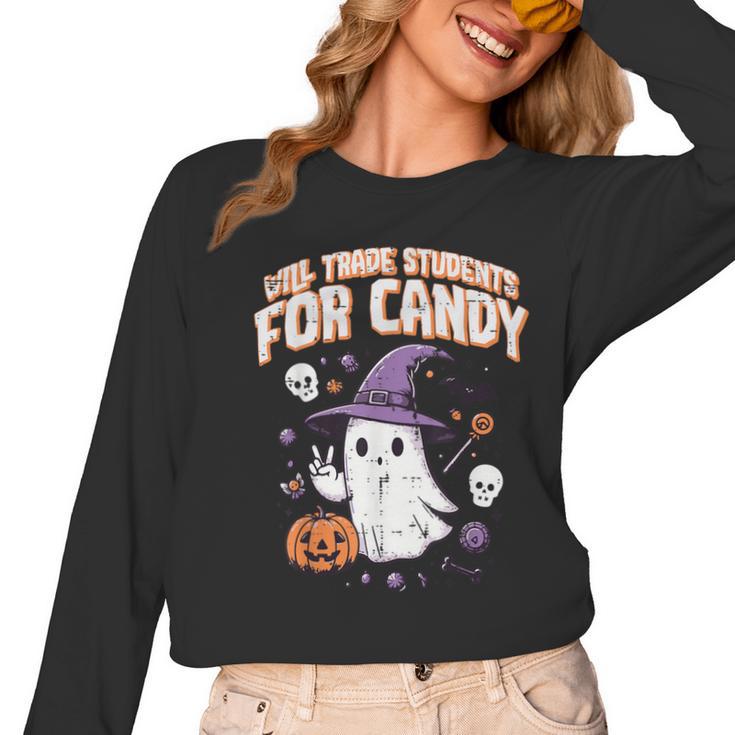 Halloween Teacher Trade Students For Candy Costume Women Women Long Sleeve T-Shirt