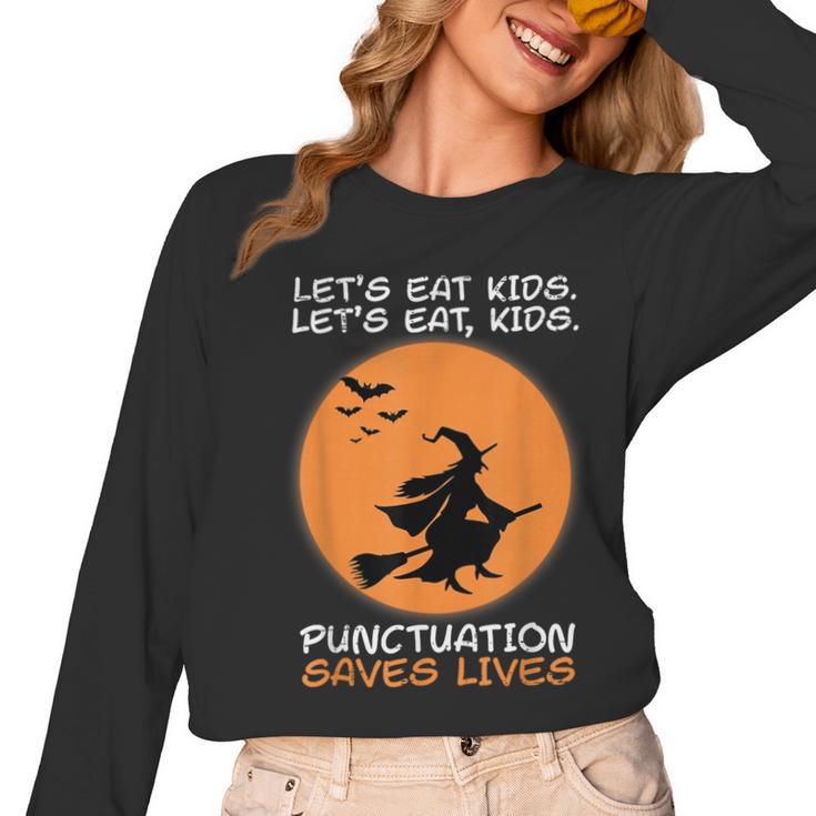 Halloween Teacher Witch Lets Eat Kids Punctuation Women Long Sleeve T-Shirt