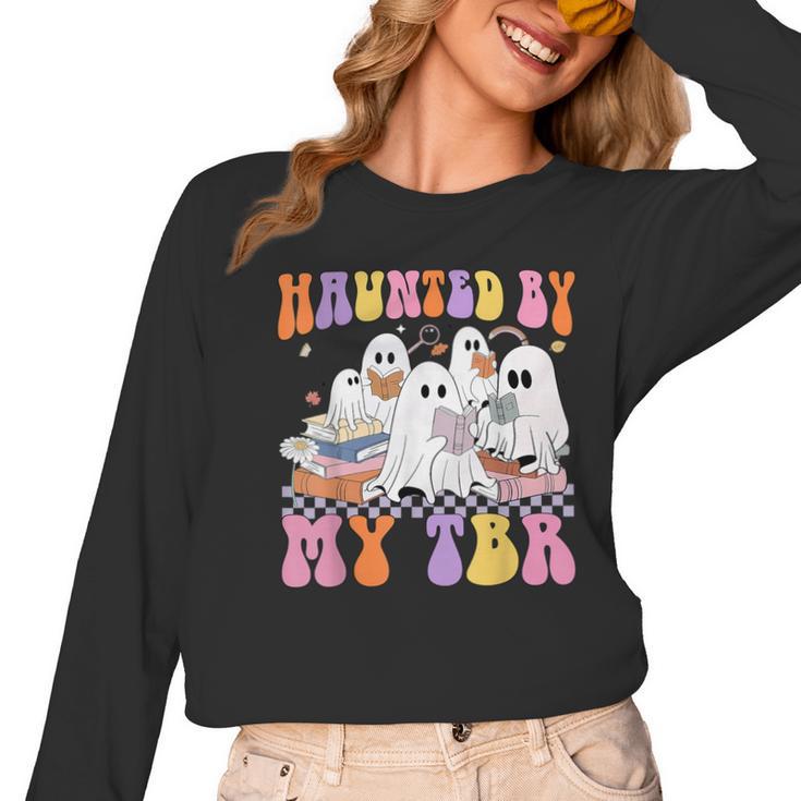 Haunted By My TBR Cute Ghosts Book Reading Teacher Halloween Women Long Sleeve T-Shirt