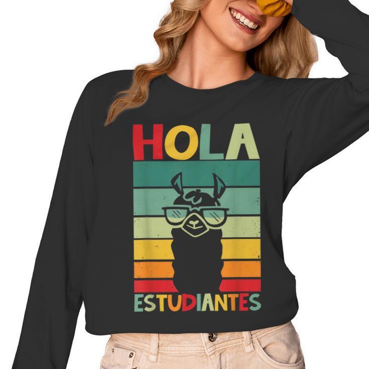 Hola Estudiantes Spanish Teacher Back To School 2025 Women Long Sleeve T-Shirt