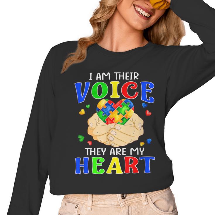I Am Their Voice They Are My Heart Autism Awareness Teacher Women Long Sleeve T-Shirt
