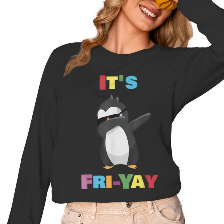 It's Fri-Yay Dabbing Penguin Friday Weekend Teacher Student Women Long Sleeve T-Shirt