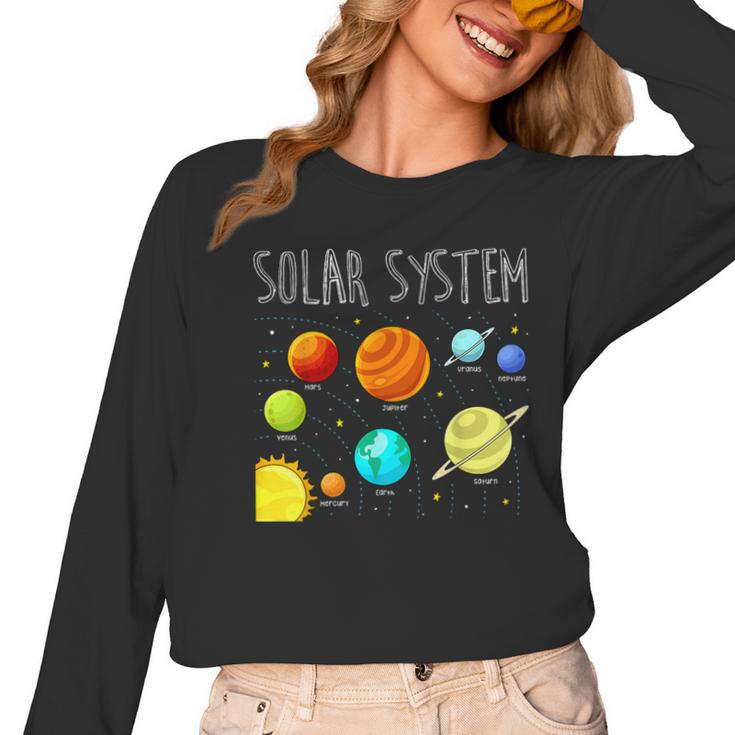 Kids Solar Systems Cute Planets Space Science Teacher School Women Long Sleeve T-Shirt