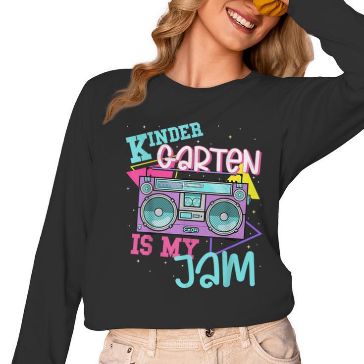 Kindergarten Is My Jam Cute Teacher Shirt 80's 90's Styl Women Long Sleeve T-Shirt