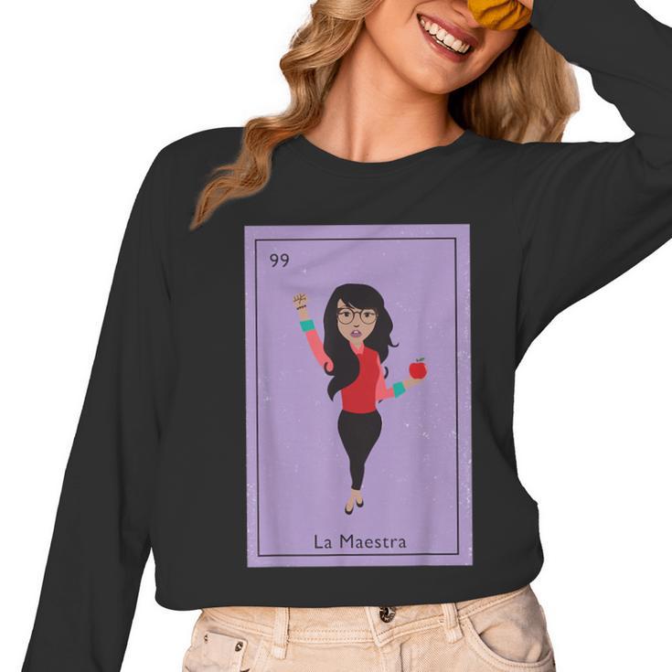 La Maestra Mexican Bingo Card Teacher Lottery Card Women Long Sleeve T-Shirt, trending gift