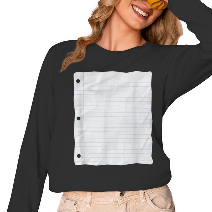 Lined Paper Notebook Halloween Costume For Students Teachers For Men Women Kids Women Long Sleeve T-Shirt