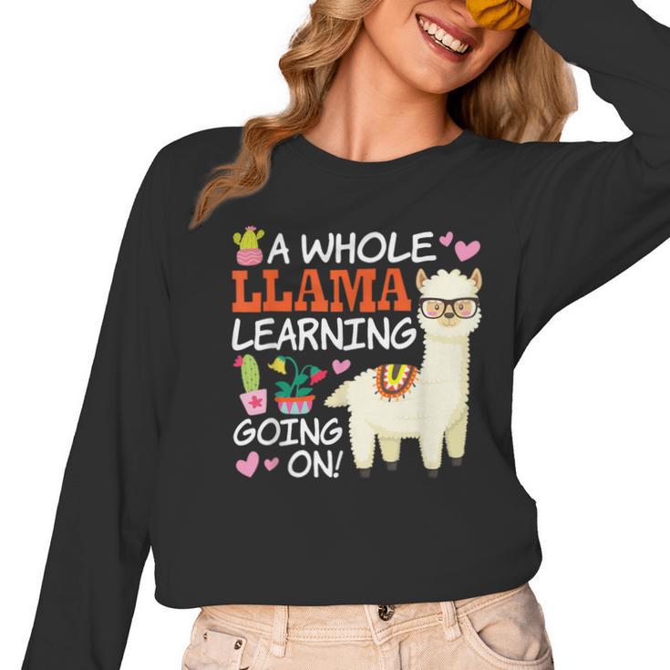 Llama Learning T Shirt Teachers Students Alpaca Lovers Women Long Sleeve T-Shirt