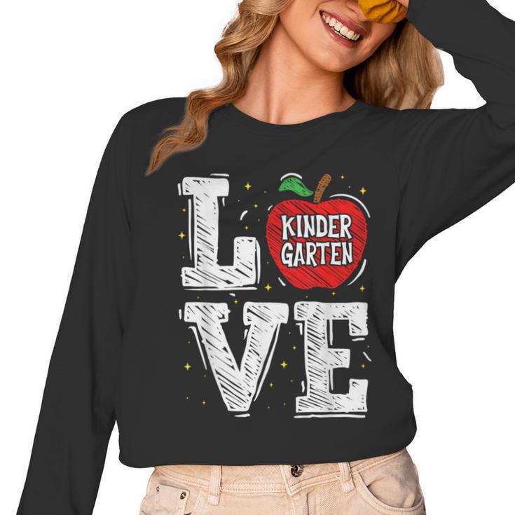 LOVE Kindergarten Teacher Student School Apple Women Long Sleeve T-Shirt
