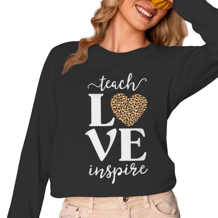 Love Leopard Print Teacher Cheetah School Inspire Teach Women Long Sleeve T-Shirt