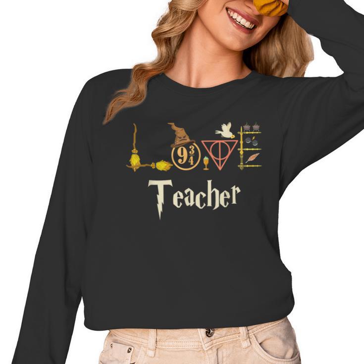 Love Teacher Wizards Back To School Halloween Women Long Sleeve T-Shirt
