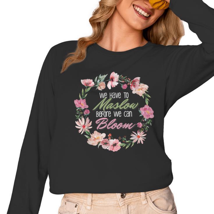 Maslow Before Blooms SPED Teacher School Psychologist Retro Men Women Women Long Sleeve T-Shirt